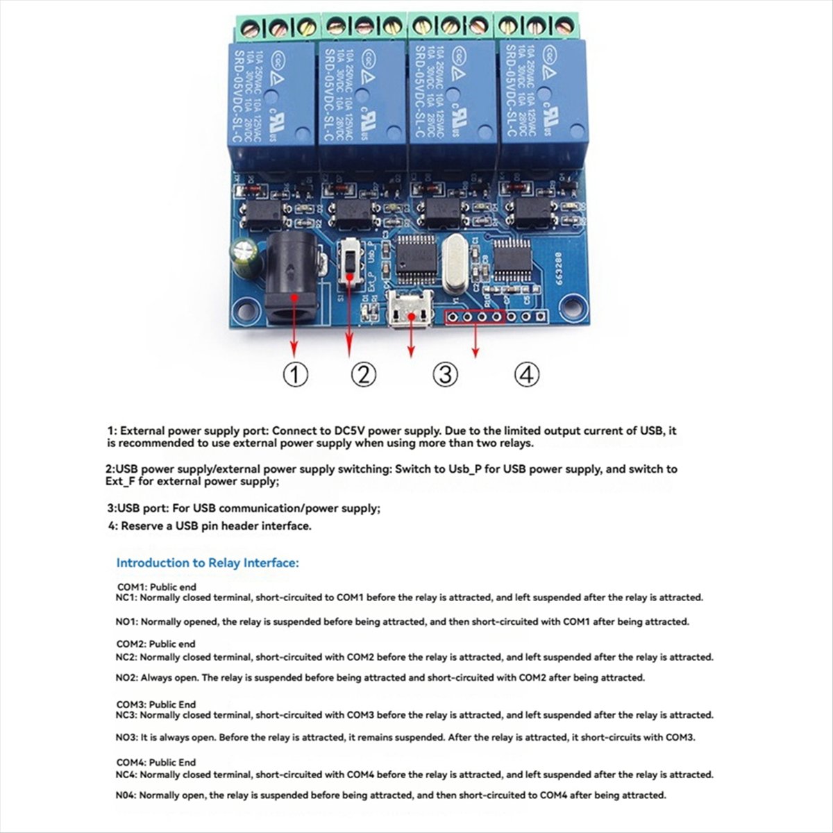 Relay Module 5V - AT42 โมดูลรีเลย์ USB 4 ช่อง LCUS-4