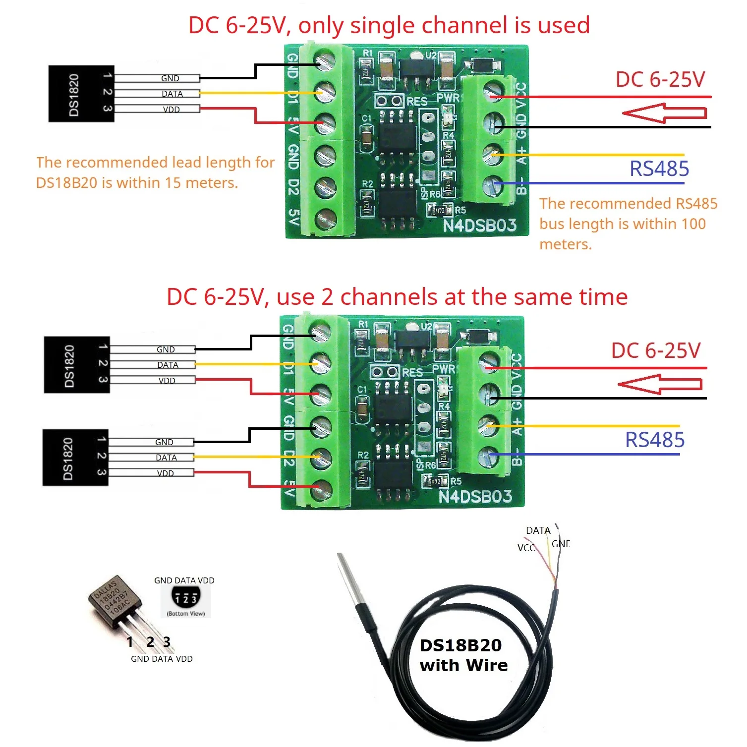 Ds18B20 Temperature Sensor - -55 ถึง + 125C DS18B20 Sensor