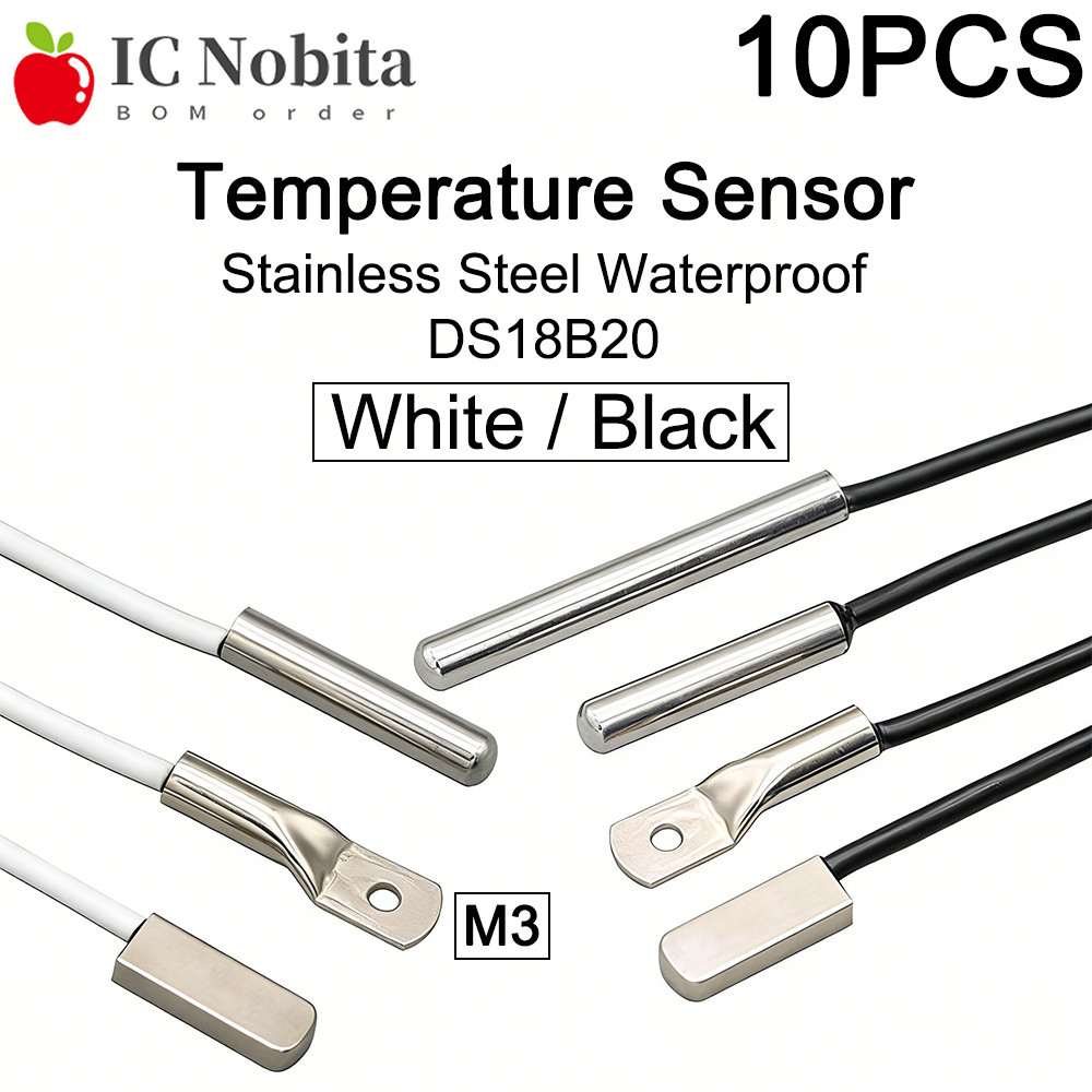 Ds18B20 Temperature Sensor - เซ็นเซอร์วัดอุณหภูมิแบบดิจิตอล DS18B20 สแตนเลสกันน้ำ 10 ชิ้น พร้อมหัววัดแบบ
