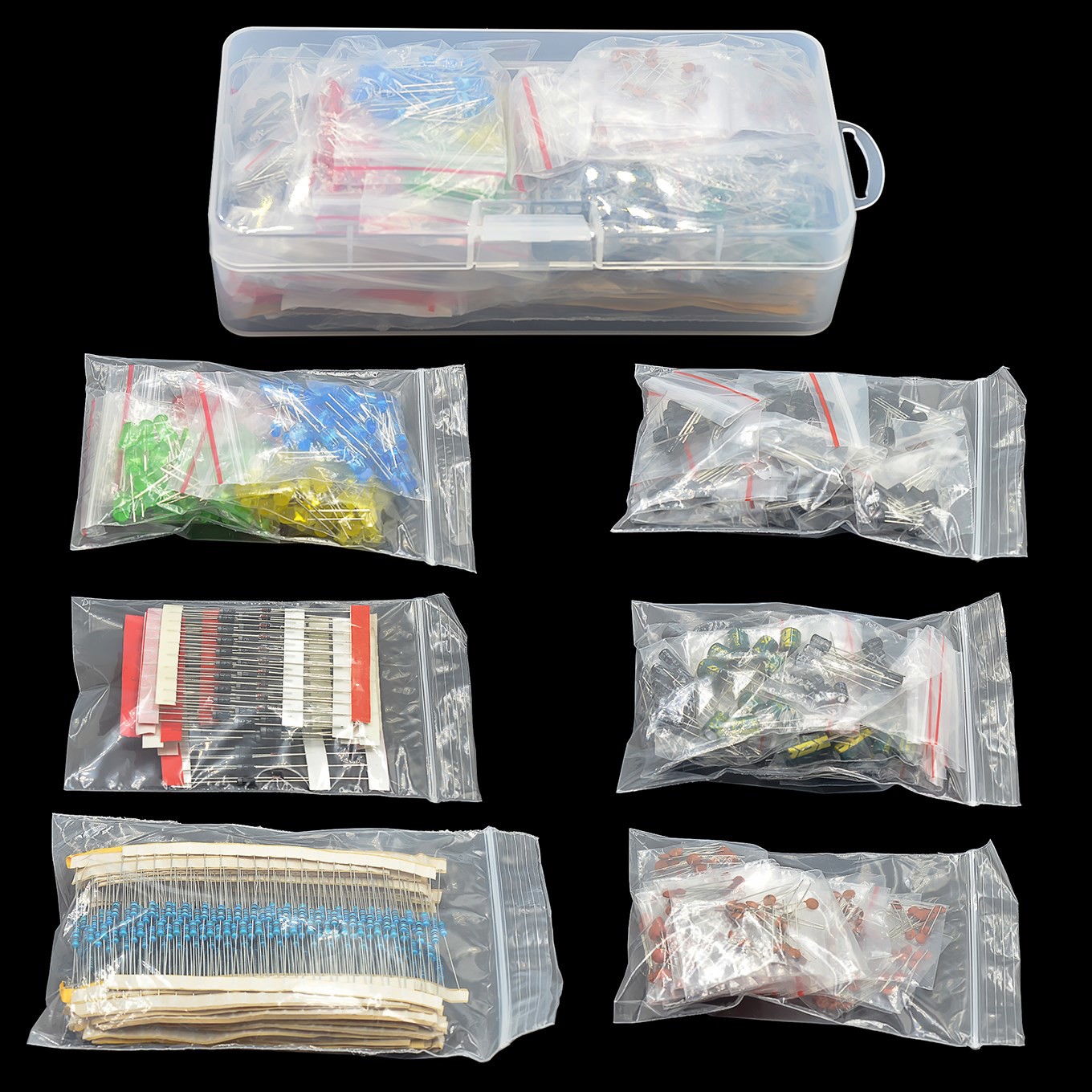 Diy Electronics Com - ชิ้นส่วนอิเล็กทรอนิกส์ชุดตัวต้านทานฟิล์มโลหะชุด LED ไดโอด Electrolytic Capacitor เซรามิคชุดทรานซิสเตอร์แพ็ค