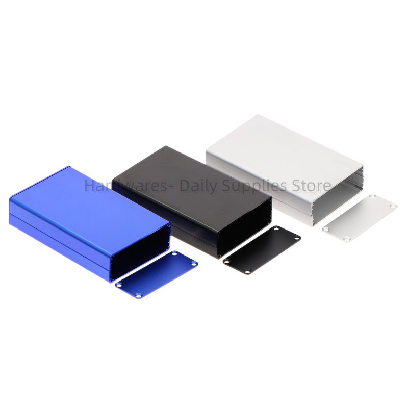 Diy Electronics Box - อลูมิเนียม PCB กล่องเครื่องมืออิเล็กทรอนิกส์กรณีโครงการแผงสกรู DIY ในตัวร่องเงินสีดําสีฟ้า 80x50x20