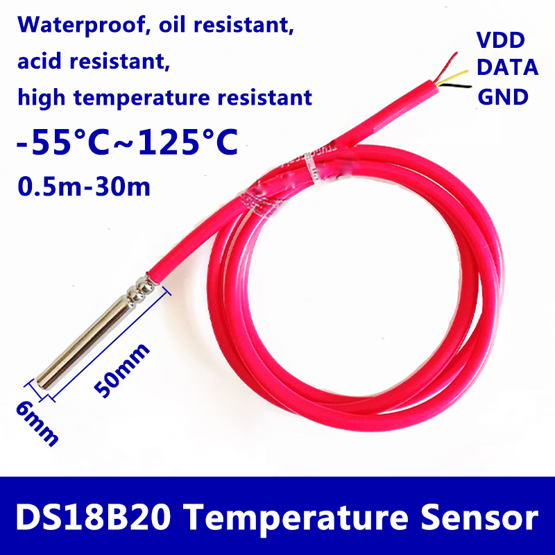 Ds18B20 Temperature Sensor - DS18B20 กันน้ําดิจิตอลเซ็นเซอร์อุณหภูมิ 6 มม.* 50 มม.สแตนเลสสตีล
