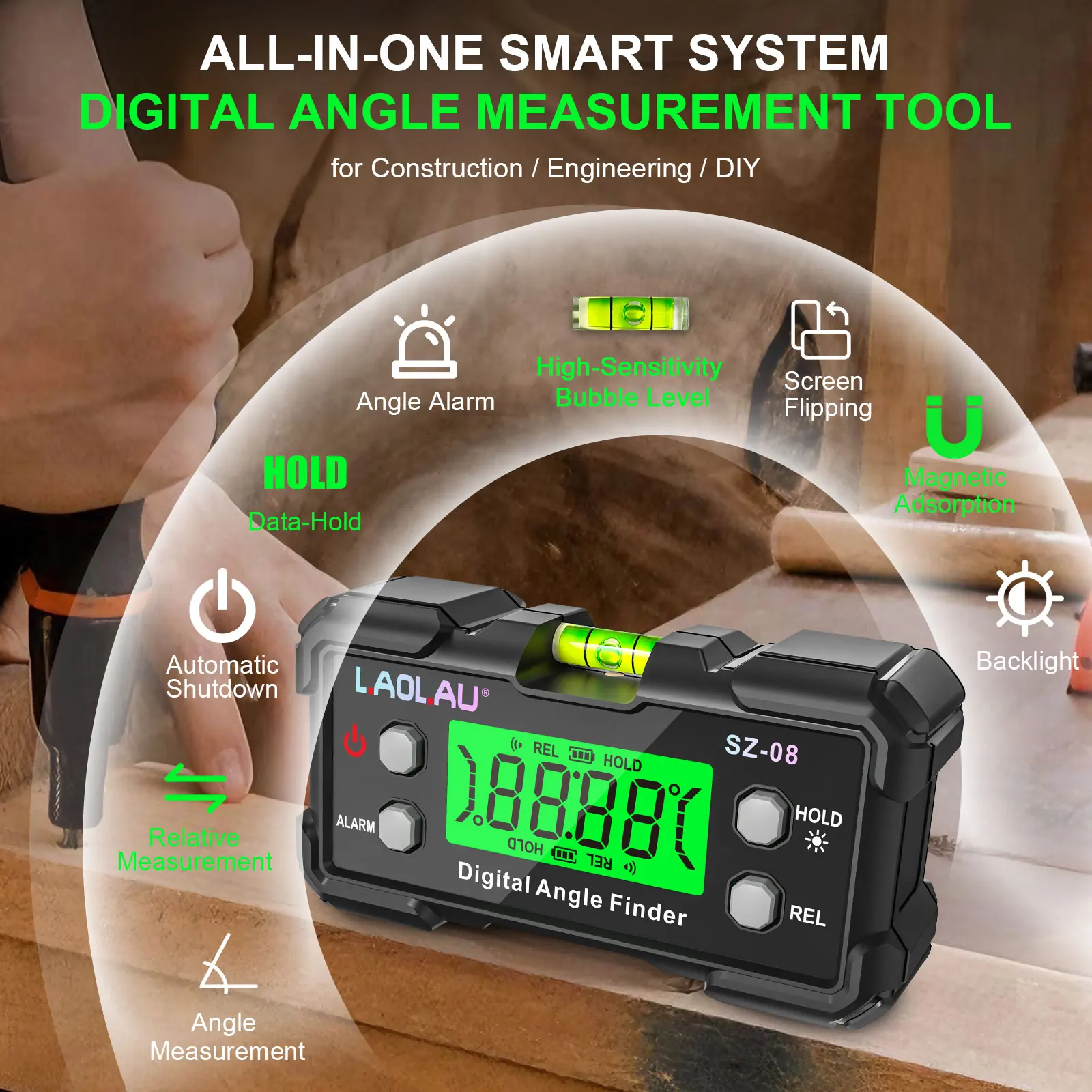 เครื่องวัดมุมดิจิตอลพร้อมระดับ - Diy Electronics Tools บทวิจารณ์และราคา